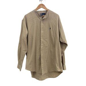 Polo Ralph Lauren Postboy Beige Cotton Band Collar Shirt Mens Size L